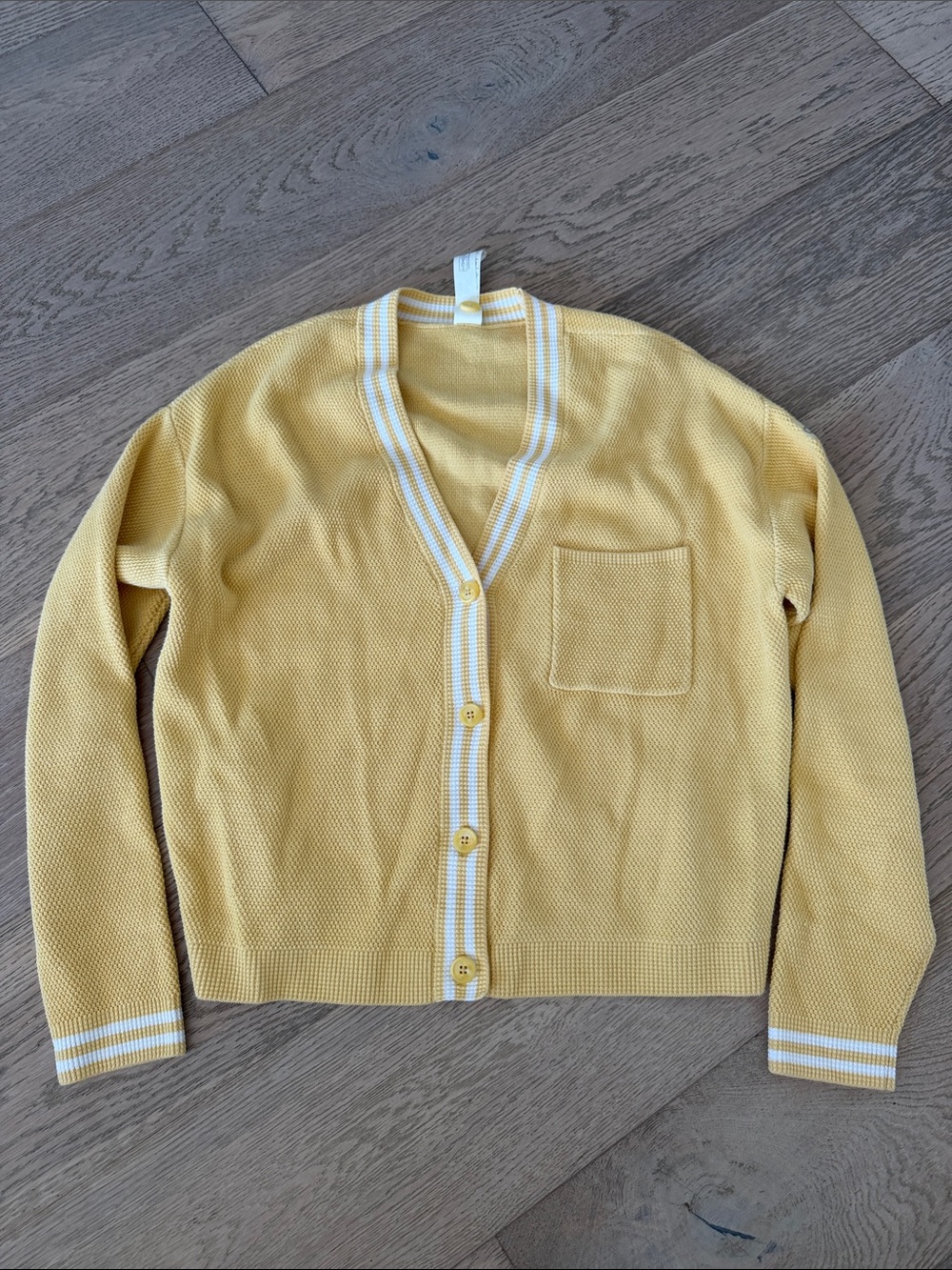 ALO Yoga Yellow V-Neck Cardigan with White Trim